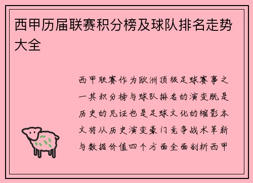 西甲历届联赛积分榜及球队排名走势大全